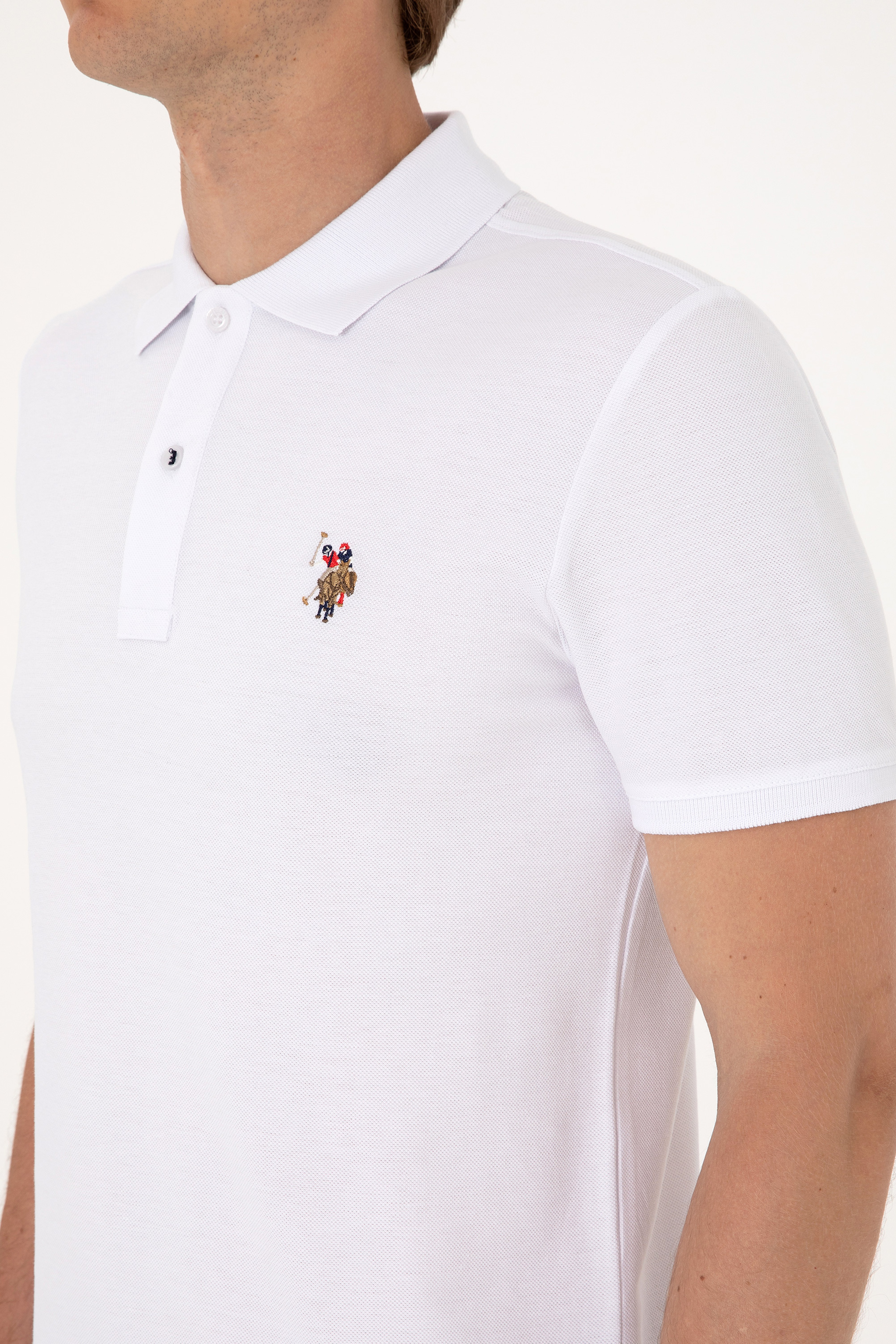 Erkek Slim Fit Polo Yaka Beyaz Basic Tişört