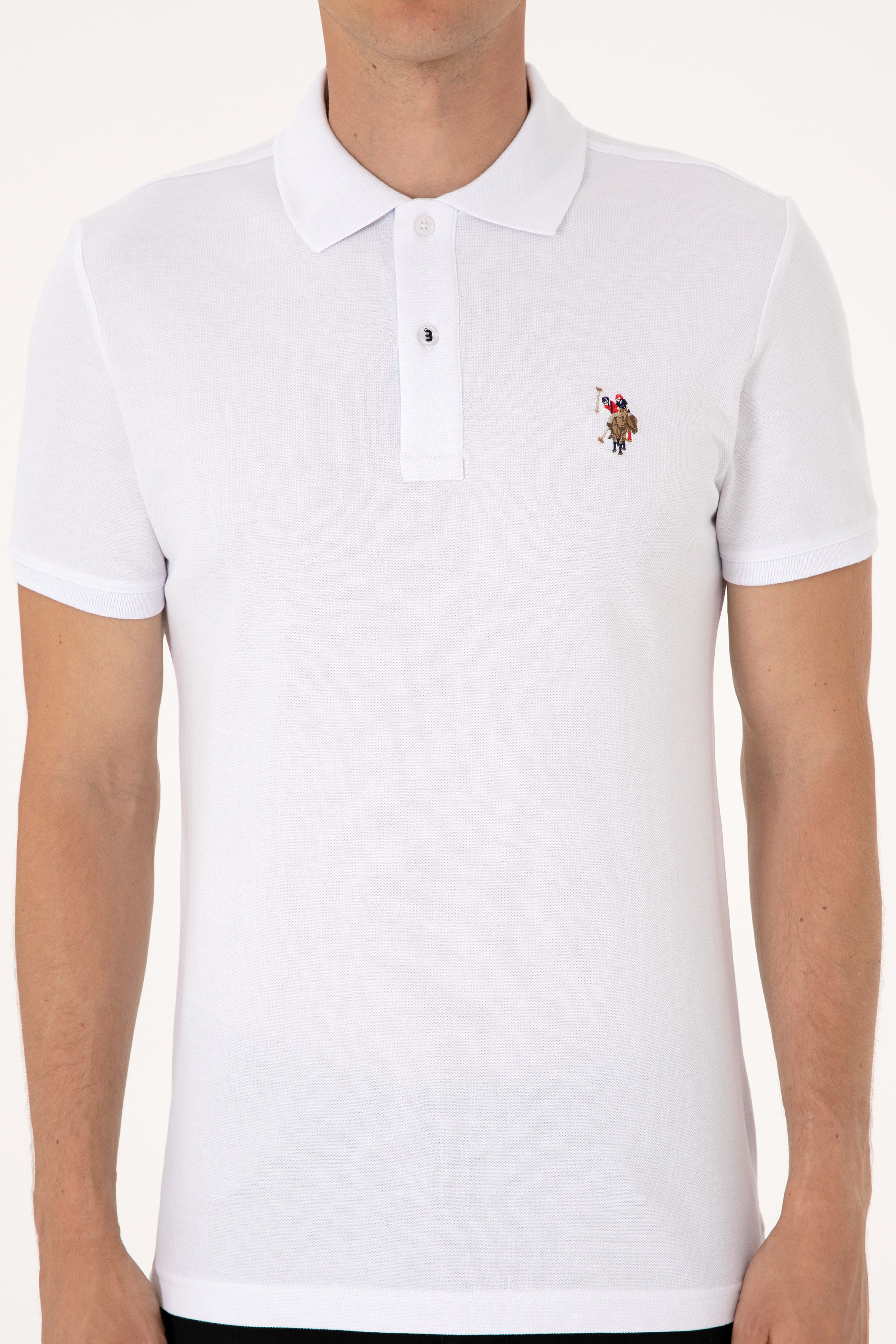 Erkek Slim Fit Polo Yaka Beyaz Basic Tişört