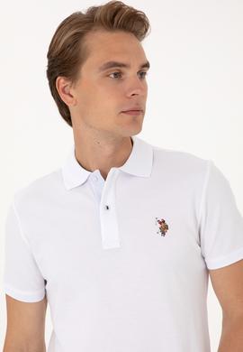 Erkek Slim Fit Polo Yaka Beyaz Basic Tişört - 50310669016