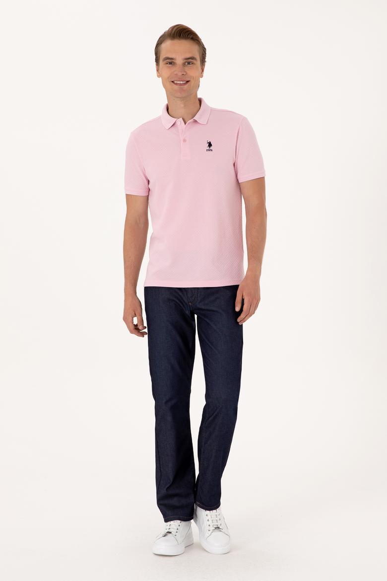 Erkek Regular Fit Açık Pembe Polo Yaka Dokulu Tişört - 50300127006