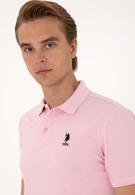 Erkek Regular Fit Açık Pembe Polo Yaka Dokulu Tişört - 50300127006