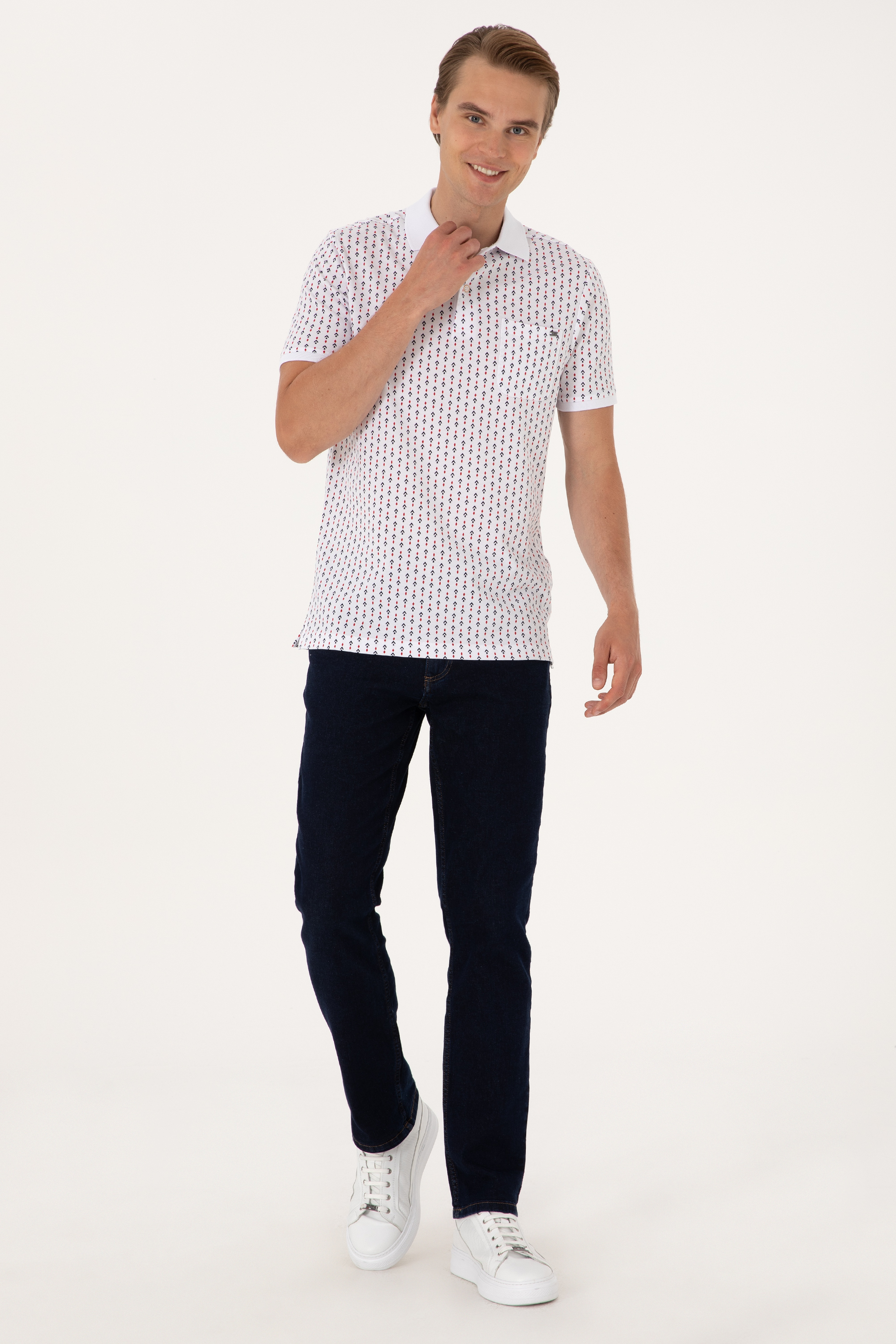 Erkek Regular Fit Beyaz Polo Yaka Tişört - Image 4