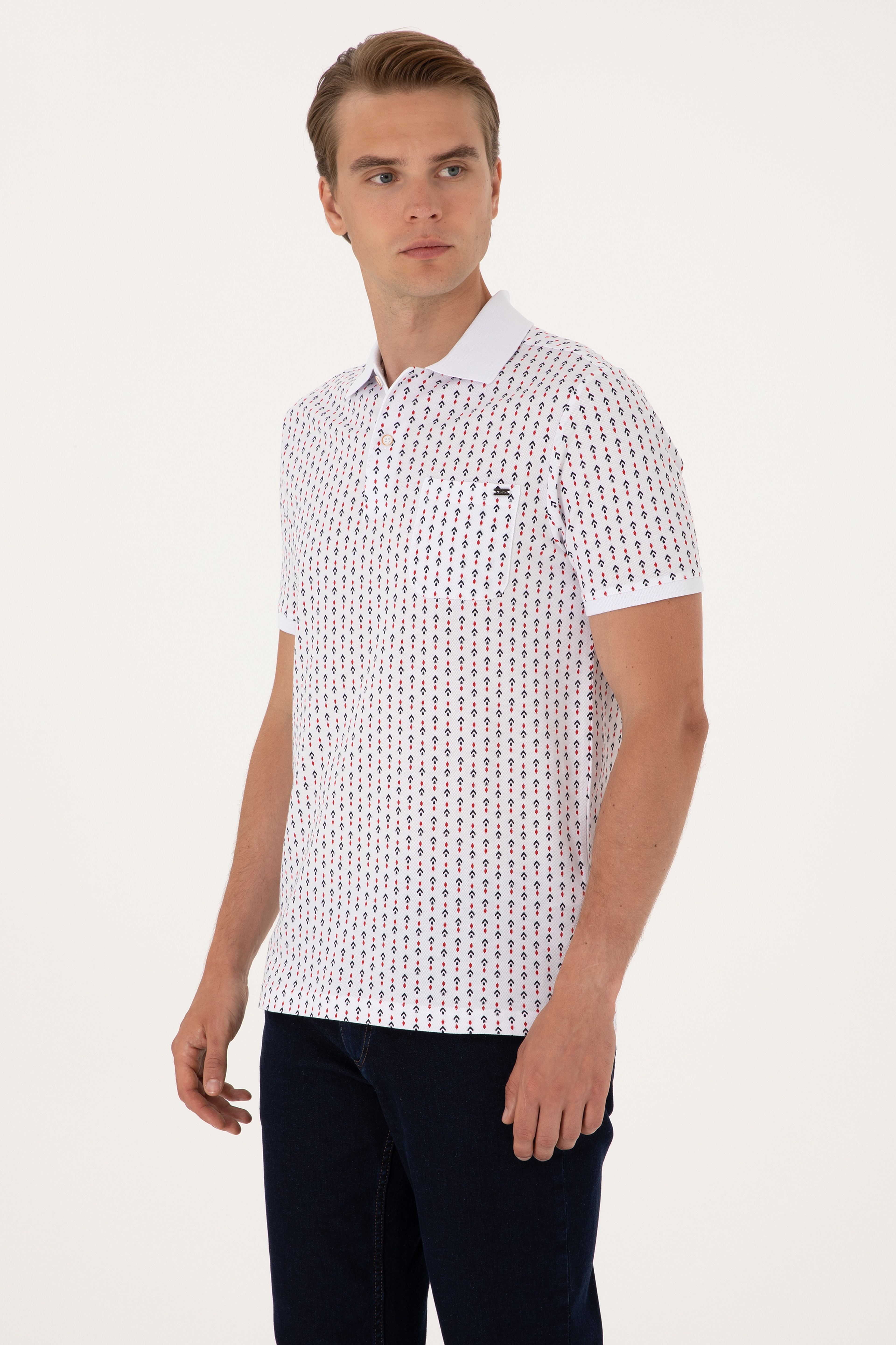 Erkek Regular Fit Beyaz Polo Yaka Tişört - Image 3