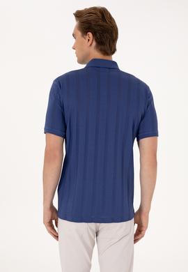 Erkek Regular Fit Açık Lacivert Polo Yaka Dokulu Tişört - 50299982005