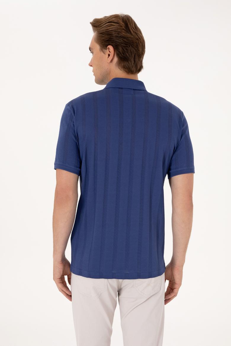 Erkek Regular Fit Açık Lacivert Polo Yaka Dokulu Tişört - 50299982005