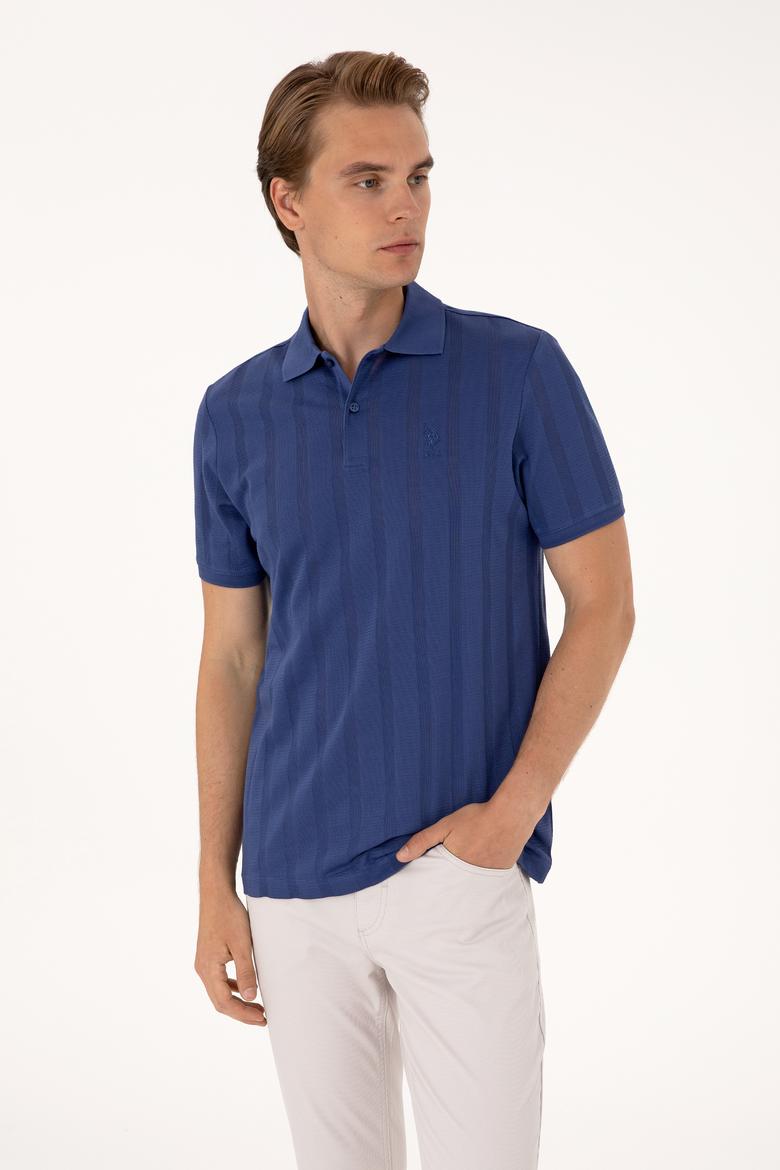 Erkek Regular Fit Açık Lacivert Polo Yaka Dokulu Tişört - 50299982005