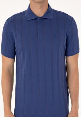 Erkek Regular Fit Açık Lacivert Polo Yaka Dokulu Tişört - 50299982005