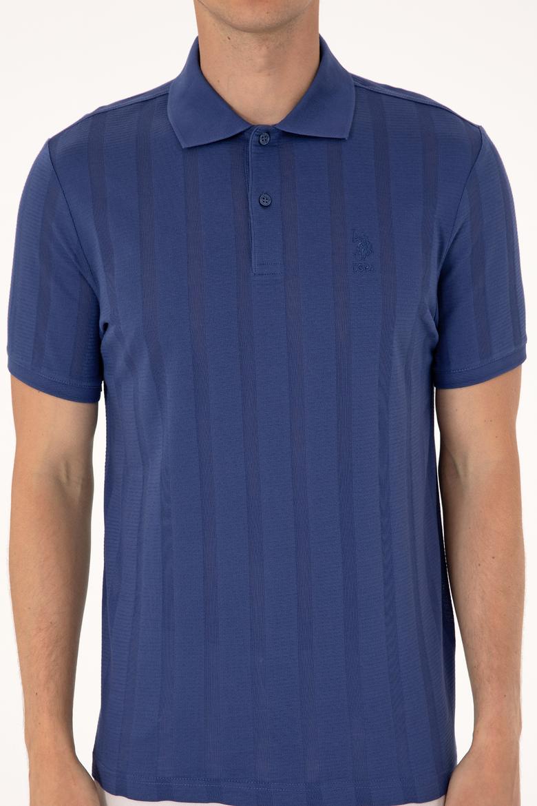 Erkek Regular Fit Açık Lacivert Polo Yaka Dokulu Tişört - 50299982005