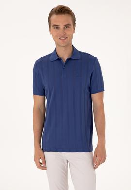 Erkek Regular Fit Açık Lacivert Polo Yaka Dokulu Tişört - 50299982005