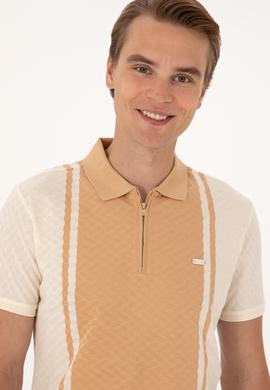 Erkek Regular Fit Ekru Polo Yaka Fermuarlı Tişört - 50300814017