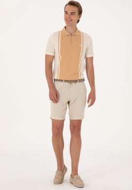 Erkek Regular Fit Ekru Polo Yaka Fermuarlı Tişört - 50300814017