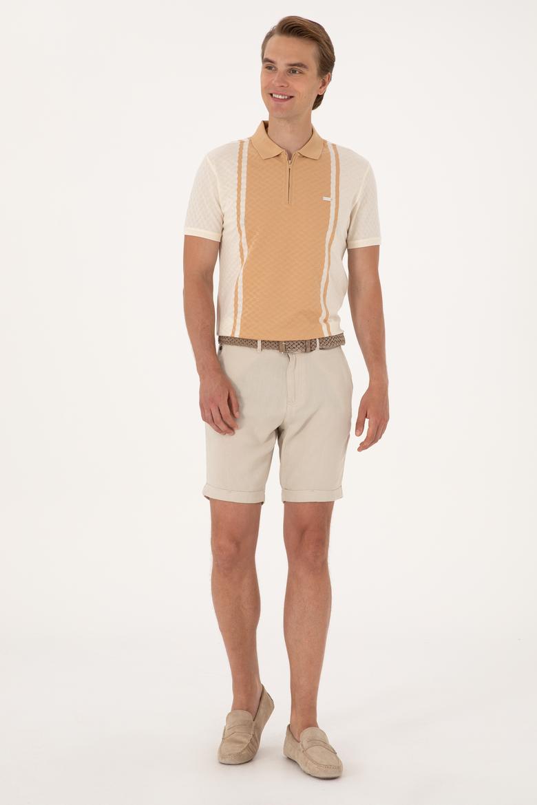 Erkek Regular Fit Ekru Polo Yaka Fermuarlı Tişört - 50300814017