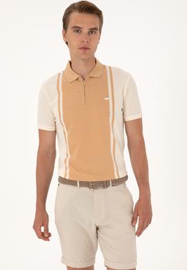 Erkek Regular Fit Ekru Polo Yaka Fermuarlı Tişört - 50300814017