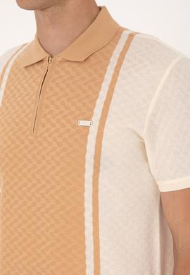 Erkek Regular Fit Ekru Polo Yaka Fermuarlı Tişört - 50300814017