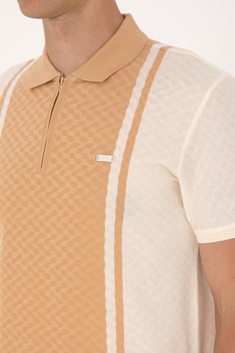 Erkek Regular Fit Ekru Polo Yaka Fermuarlı Tişört