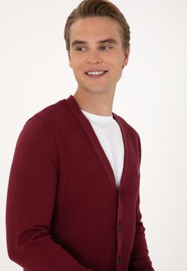 Erkek Bordo Basic Triko Hırka - 50288878030