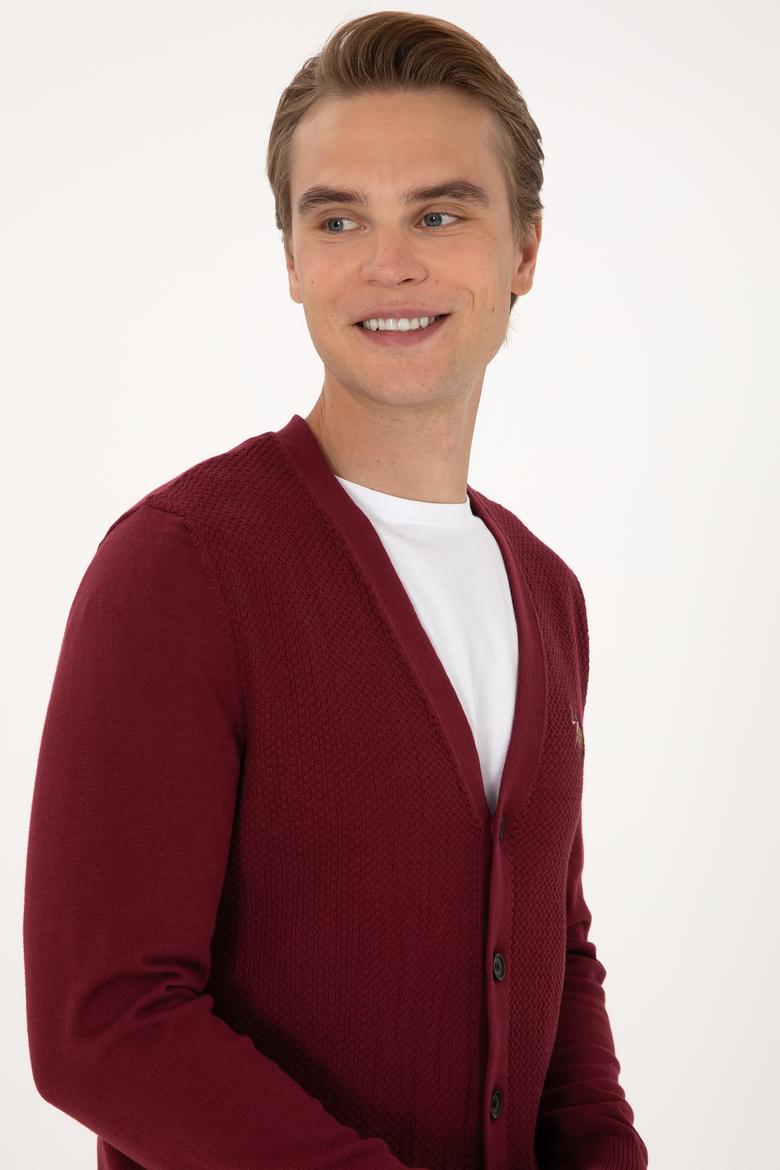 Erkek Bordo Basic Triko Hırka - 50288878030