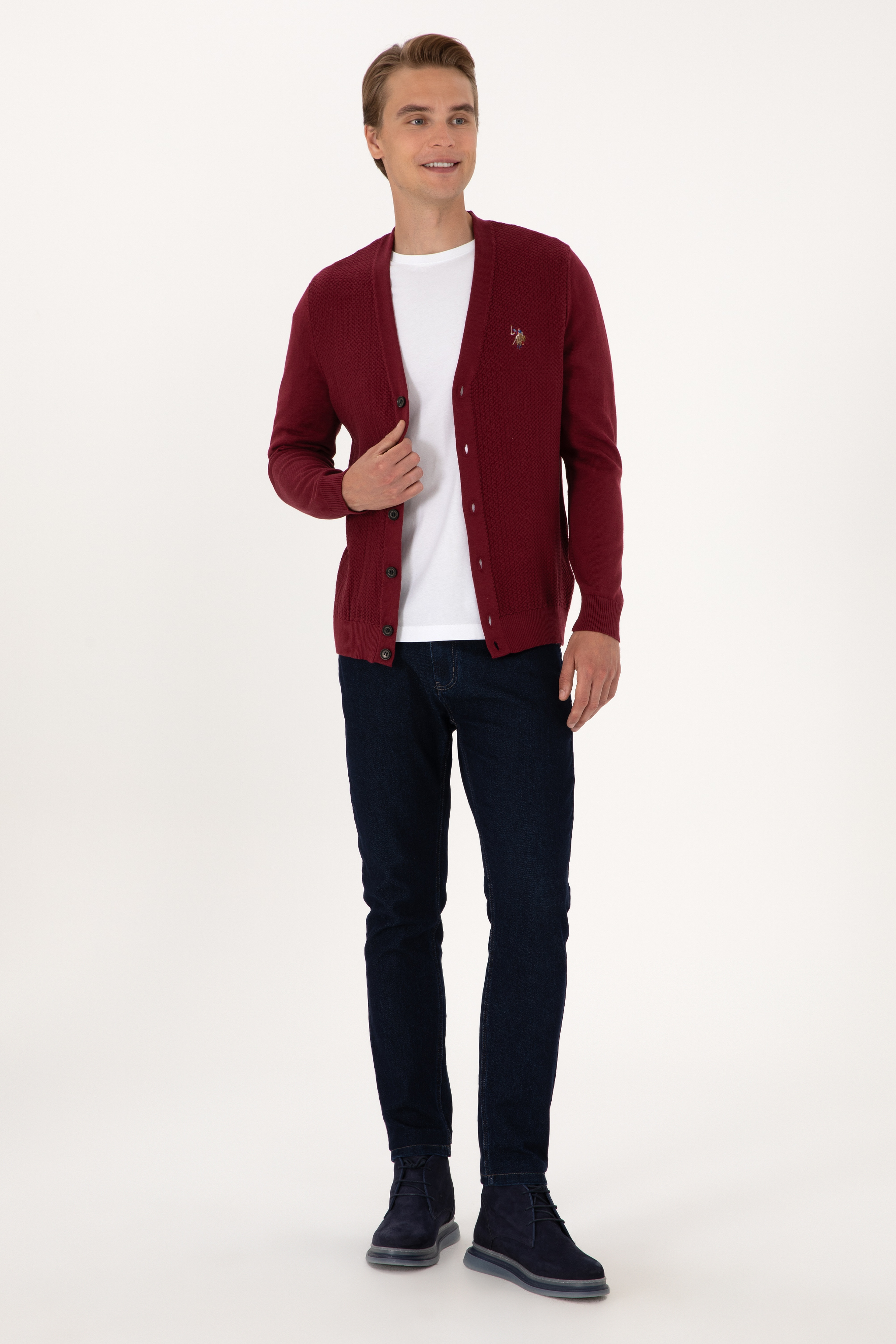 Erkek Bordo Basic Triko Hırka - Image 4