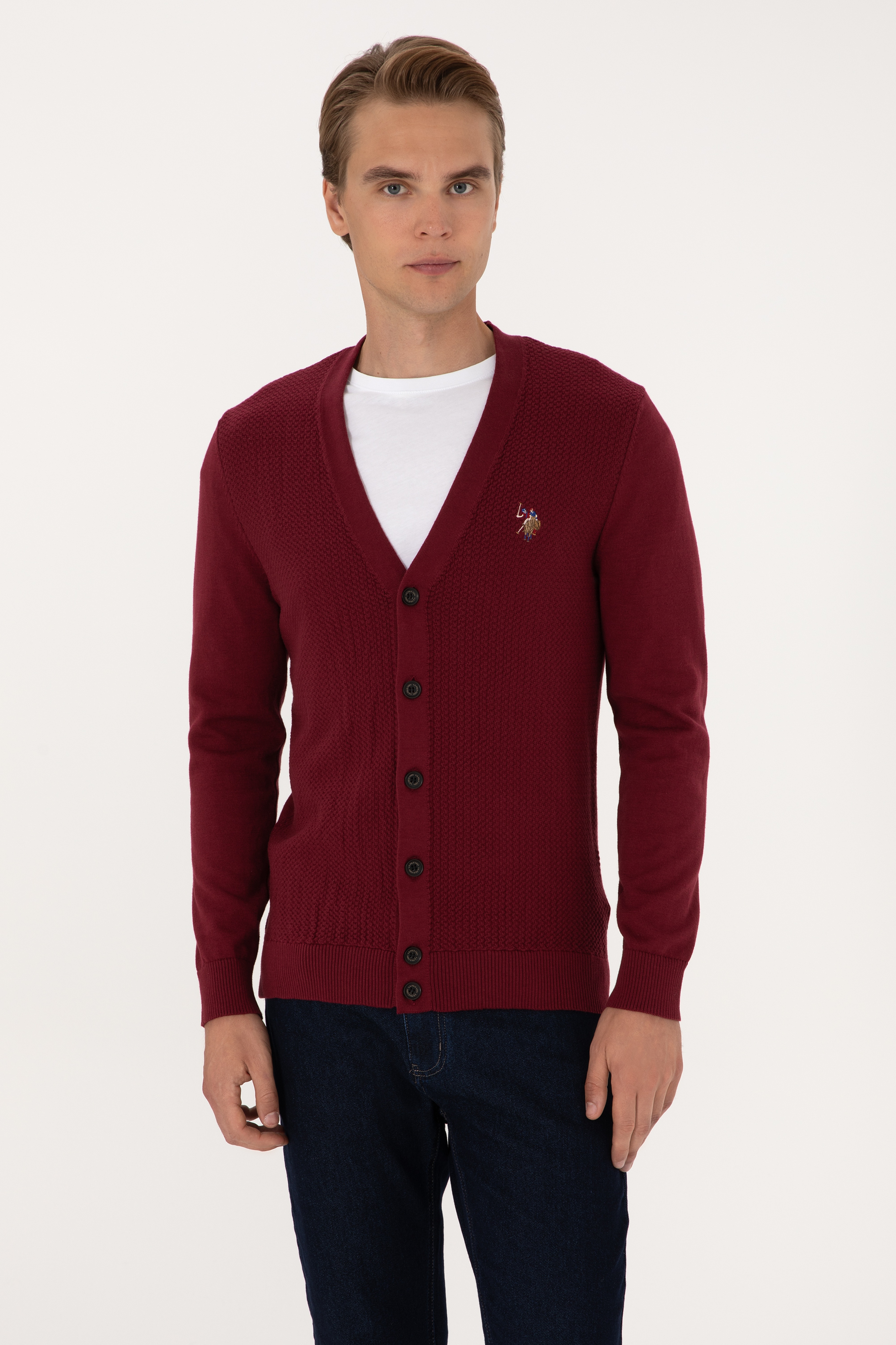 Erkek Bordo Basic Triko Hırka - Image 1