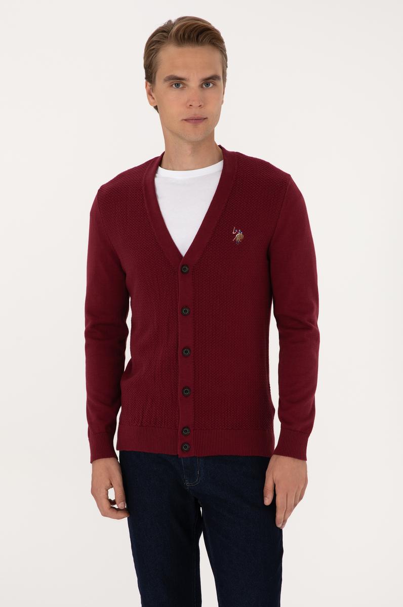 Erkek Bordo Basic Triko Hırka