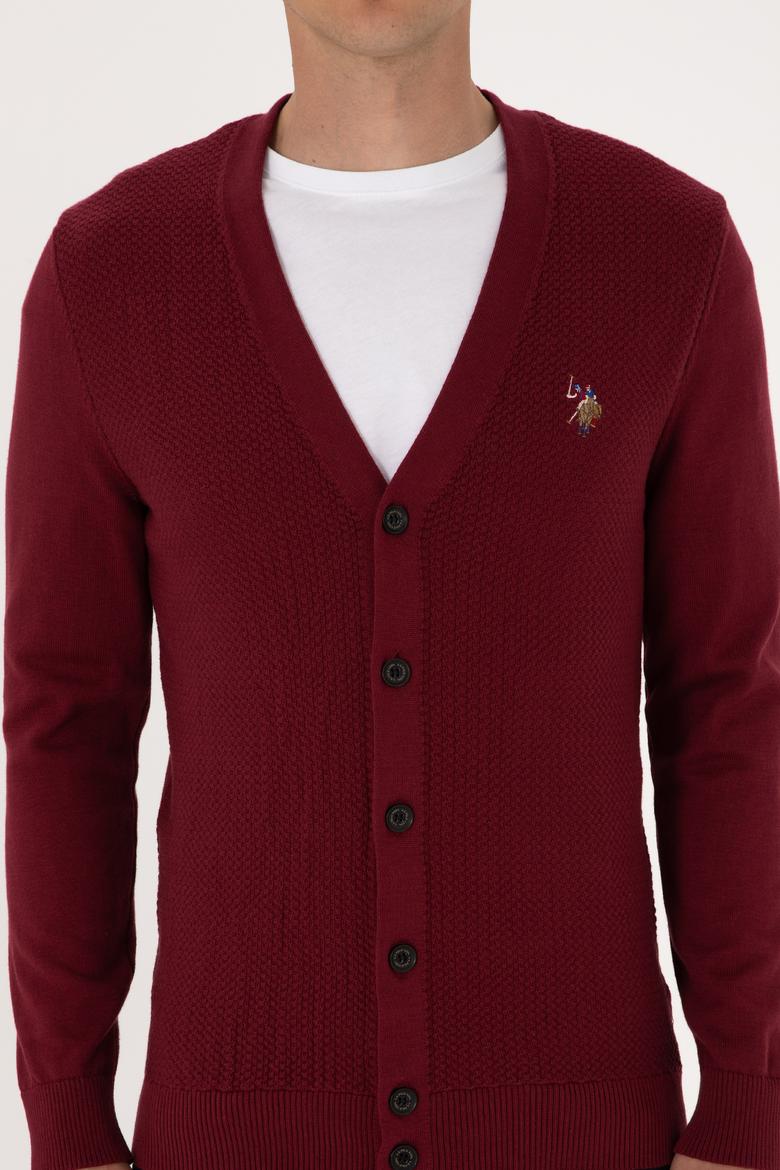 Erkek Bordo Basic Triko Hırka - 50288878030