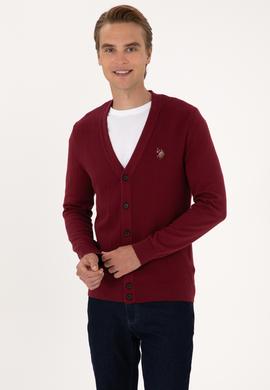 Erkek Bordo Basic Triko Hırka - 50288878030