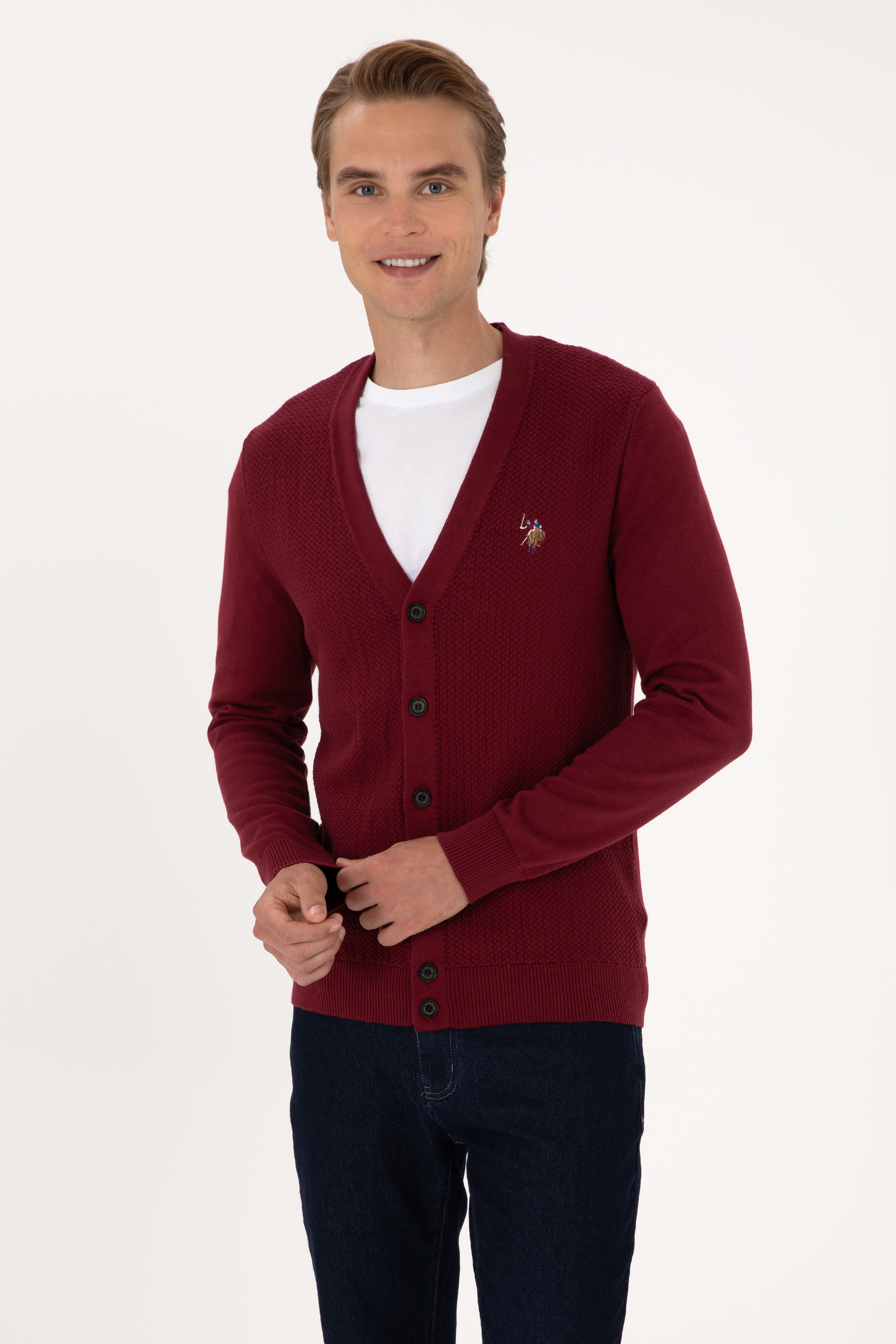 Erkek Bordo Basic Triko Hırka - Image 3