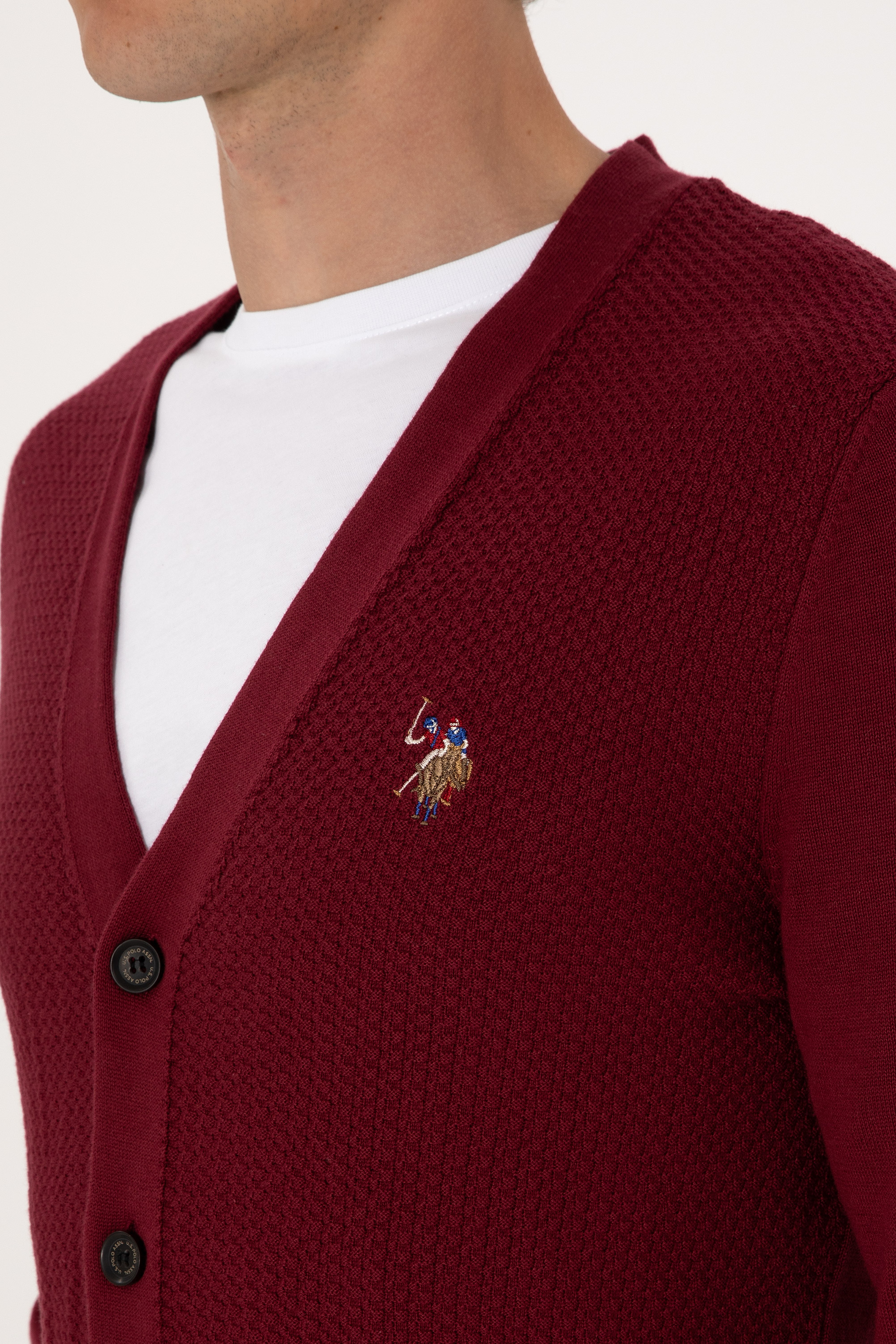 Erkek Bordo Basic Triko Hırka - Image 7