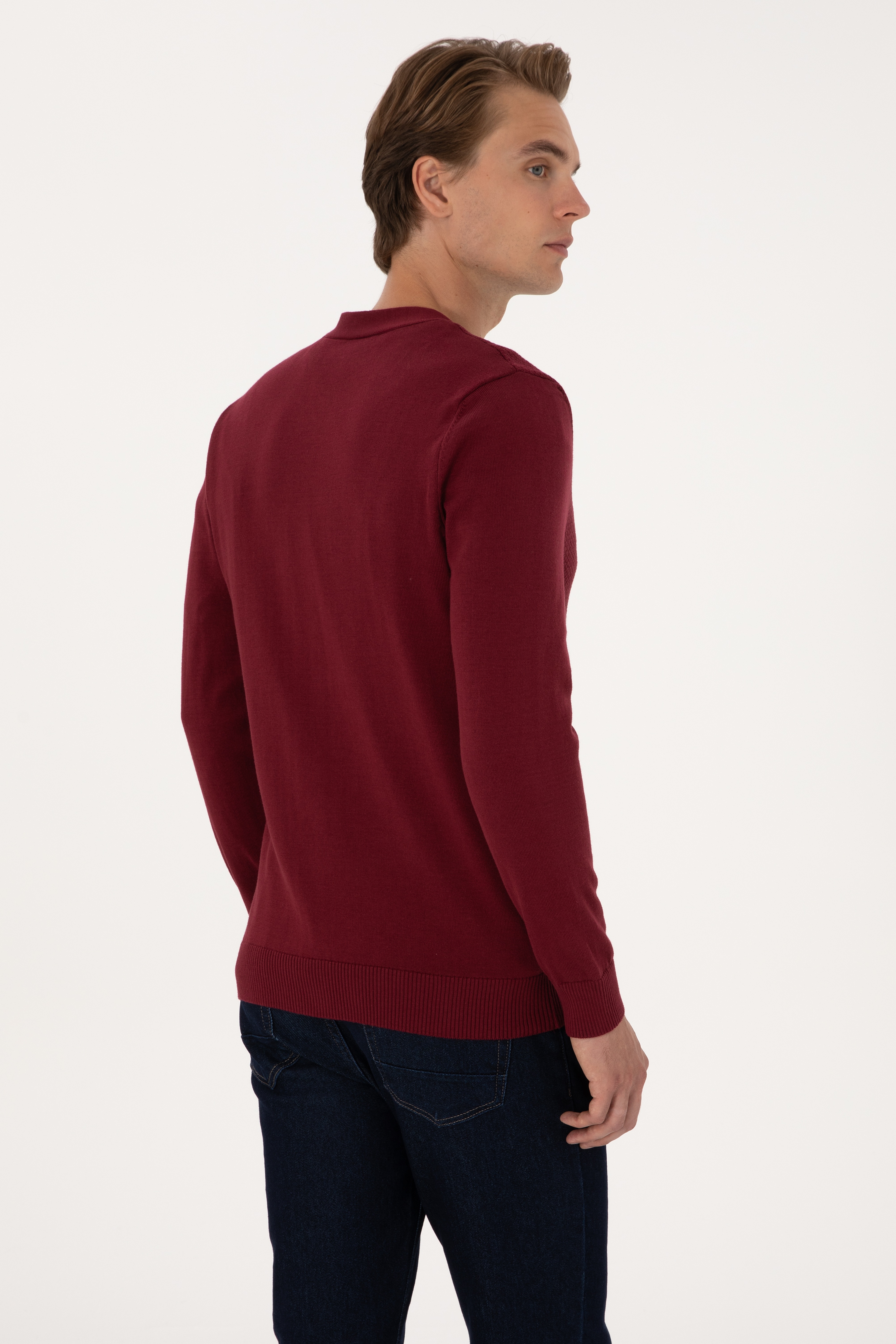 Erkek Bordo Basic Triko Hırka