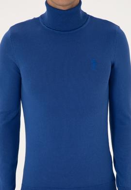 Erkek Slim Fit Boğazlı Yaka Saks Basic Kazak - 50288884087