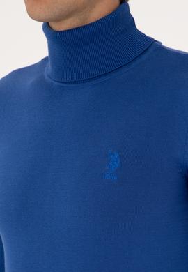 Erkek Slim Fit Boğazlı Yaka Saks Basic Kazak - 50288884087