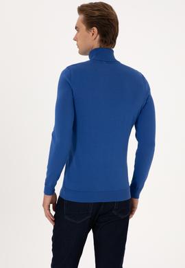 Erkek Slim Fit Boğazlı Yaka Saks Basic Kazak - 50288884087