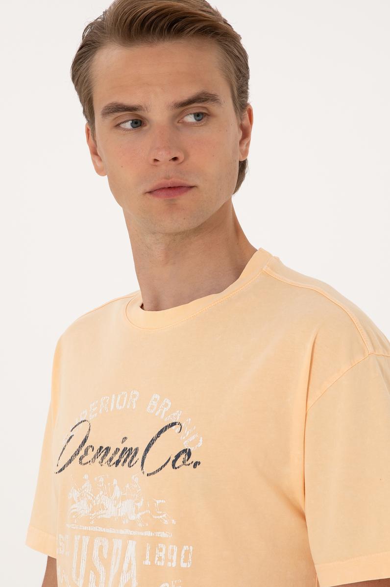 Erkek Comfort Fit Turuncu Bisiklet Yaka Tişört