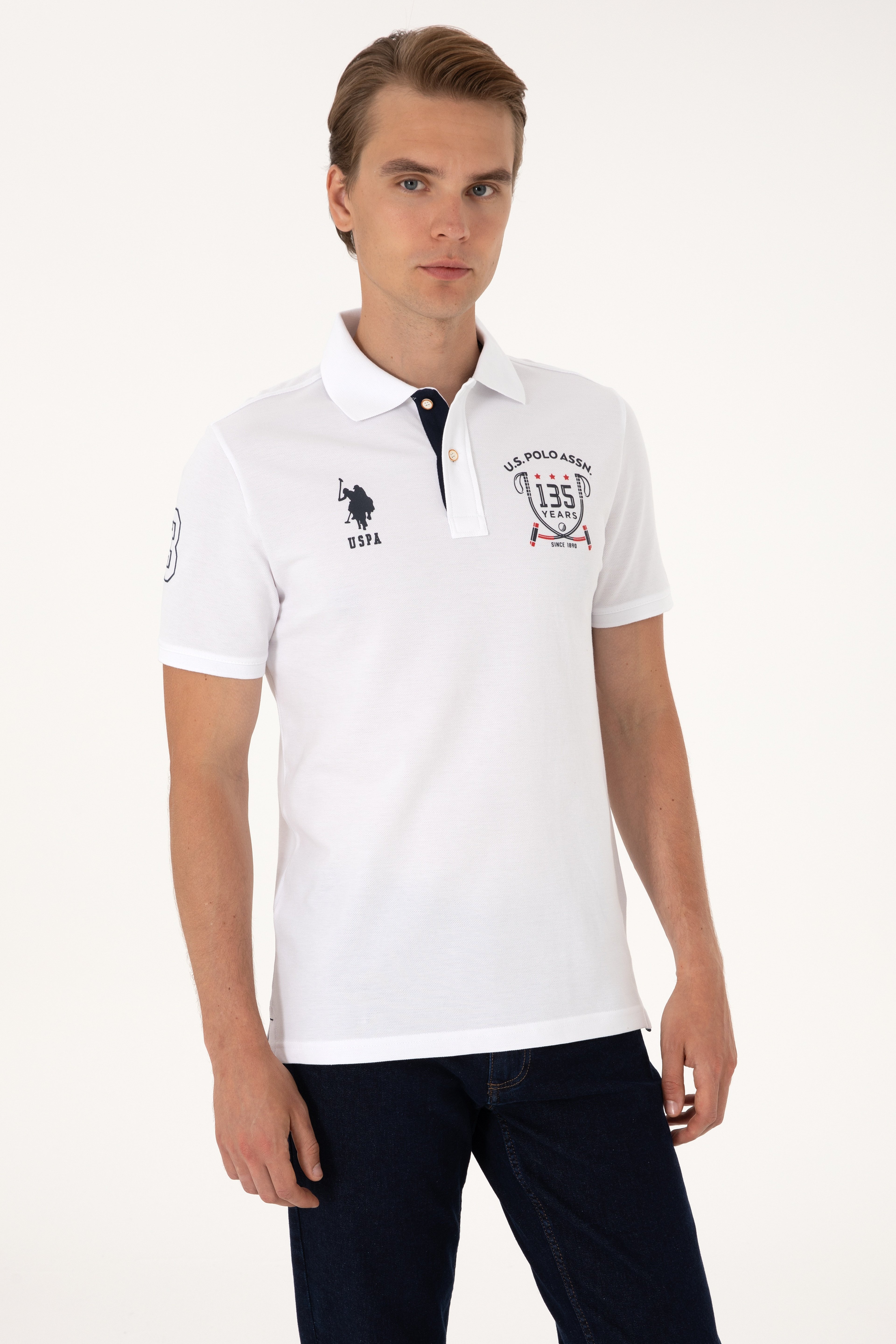 Erkek Regular Fit Beyaz Polo Yaka Tişört - Image 1