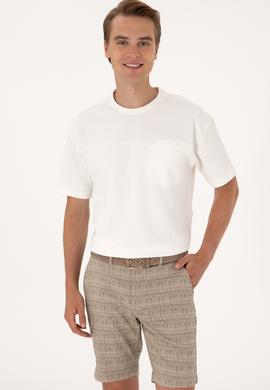 Erkek Comfort Fit Krem Bisiklet Yaka Tişört - 50300125009