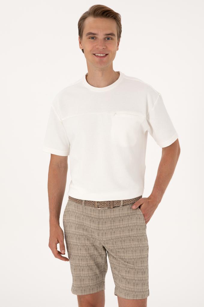 Erkek Comfort Fit Krem Bisiklet Yaka Tişört