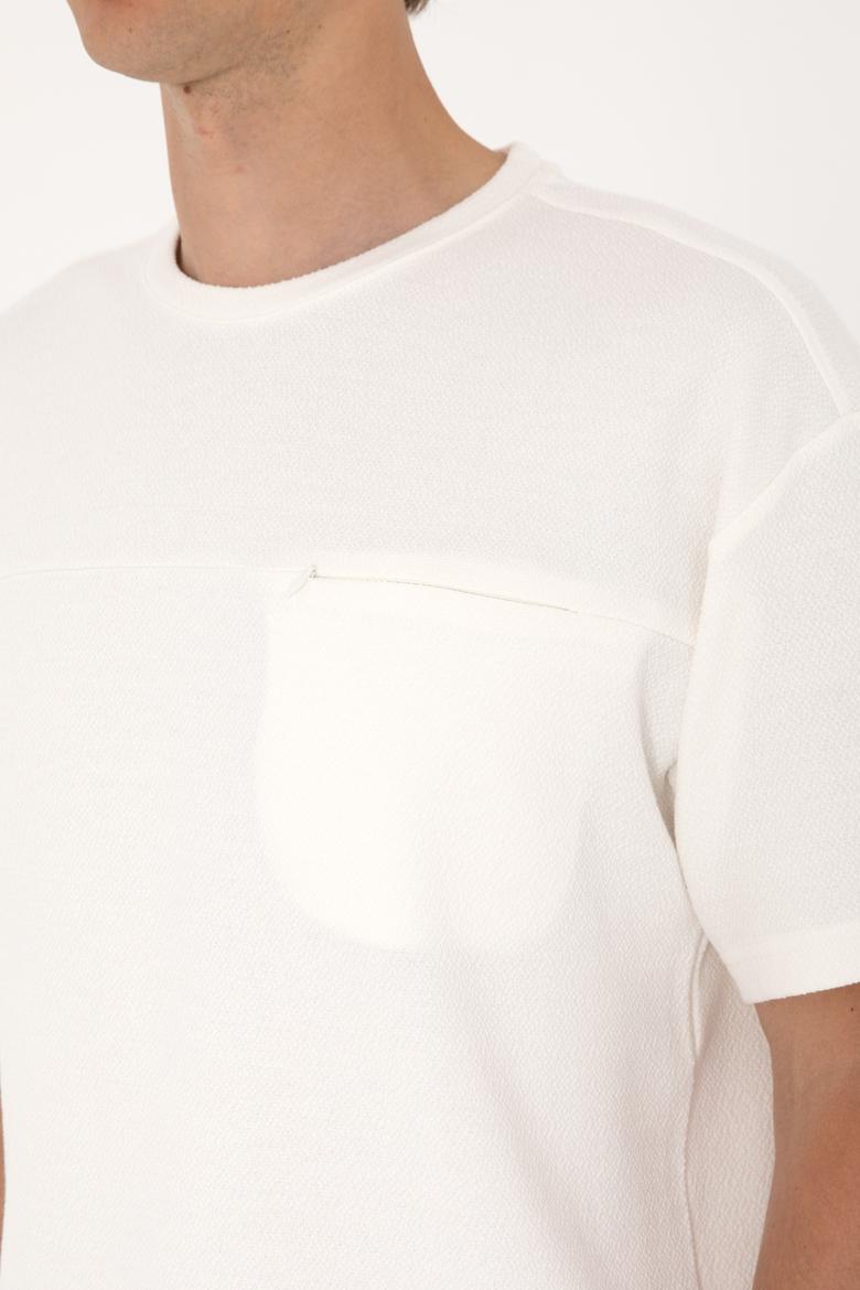 Erkek Comfort Fit Krem Bisiklet Yaka Tişört - 50300125009