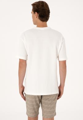 Erkek Comfort Fit Krem Bisiklet Yaka Tişört - 50300125009