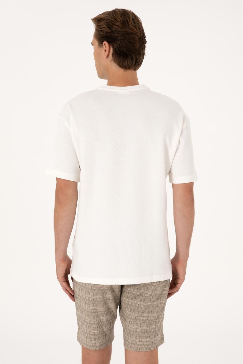 Erkek Comfort Fit Krem Bisiklet Yaka Tişört - 50300125009