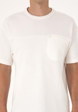 Erkek Comfort Fit Krem Bisiklet Yaka Tişört - 50300125009