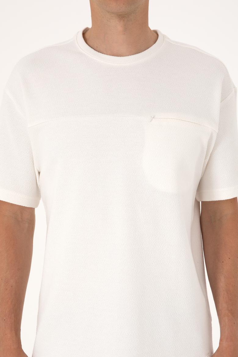 Erkek Comfort Fit Krem Bisiklet Yaka Tişört - 50300125009