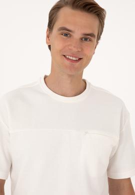 Erkek Comfort Fit Krem Bisiklet Yaka Tişört - 50300125009