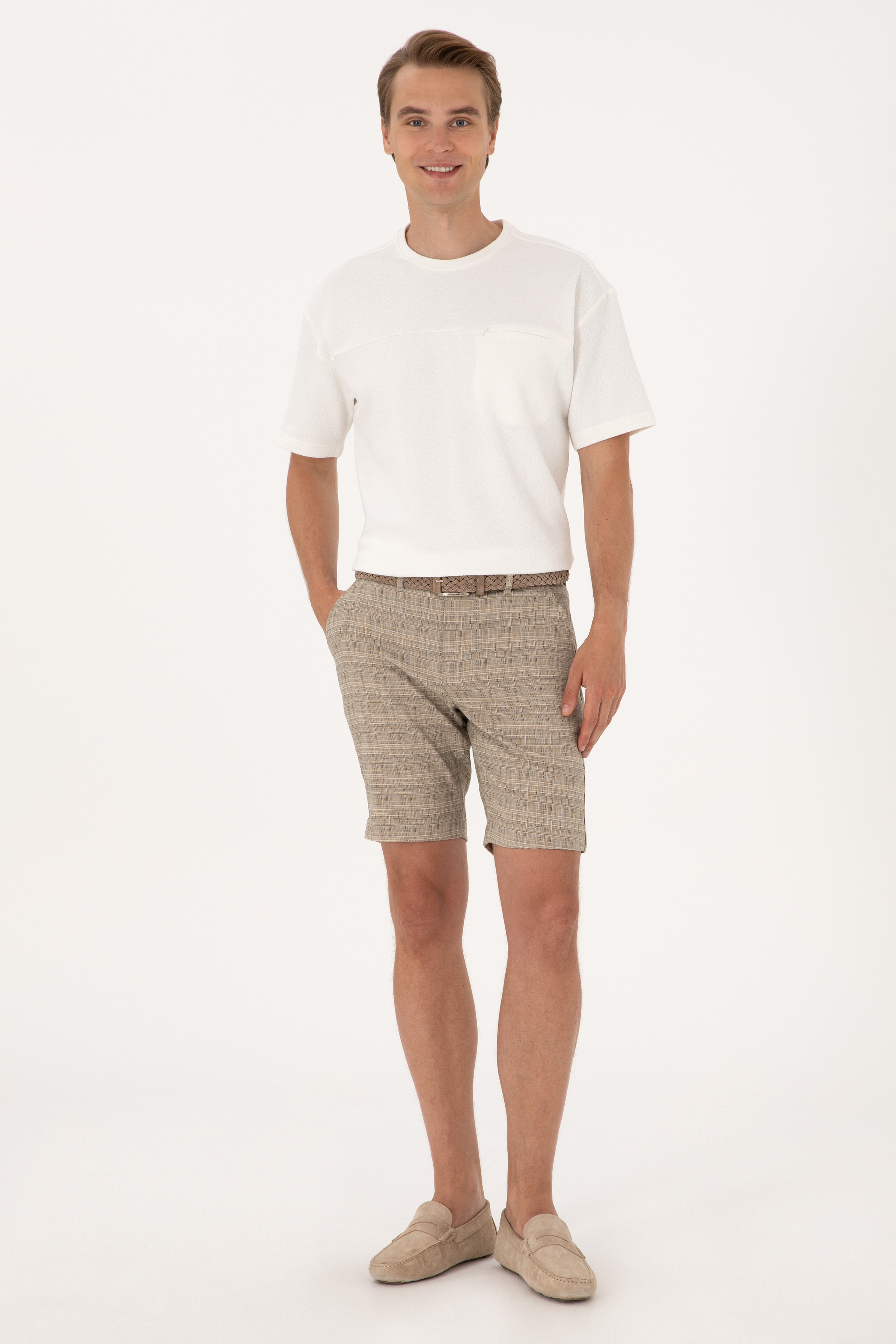 Erkek Comfort Fit Krem Bisiklet Yaka Tişört