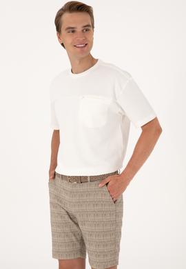 Erkek Comfort Fit Krem Bisiklet Yaka Tişört - 50300125009