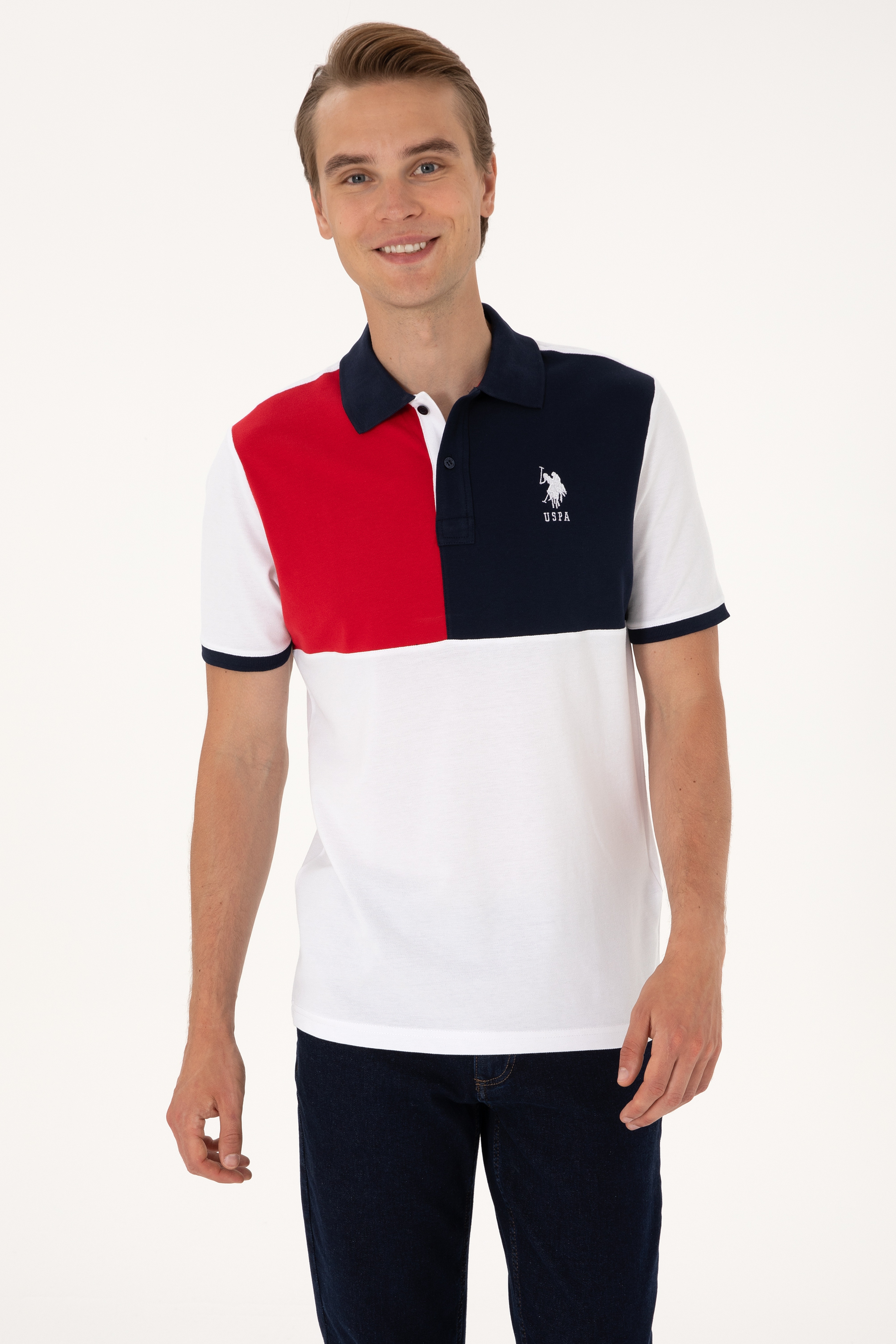Erkek Regular Fit Beyaz Polo Yaka Tişört - Image 1