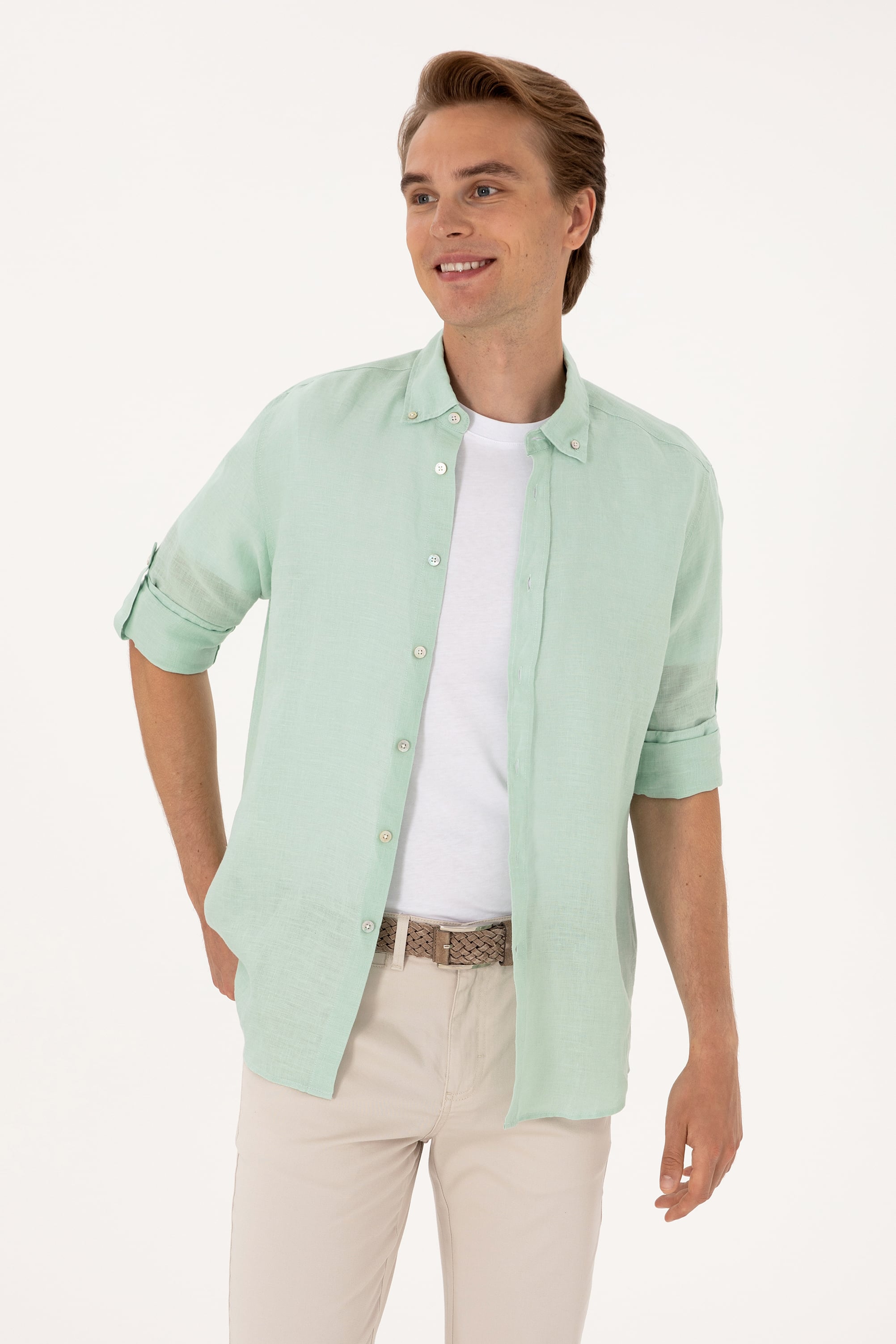 Erkek Su Yeşili Uzun Kollu Gömlek - Image 1