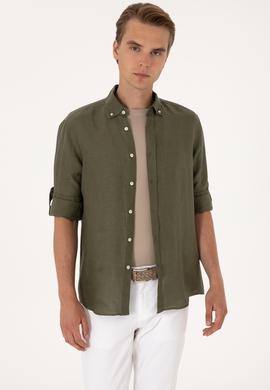 Erkek Koyu Haki Uzun Kollu Gömlek - 50299597108