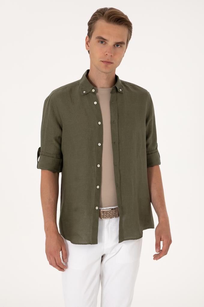 Erkek Koyu Haki Uzun Kollu Gömlek