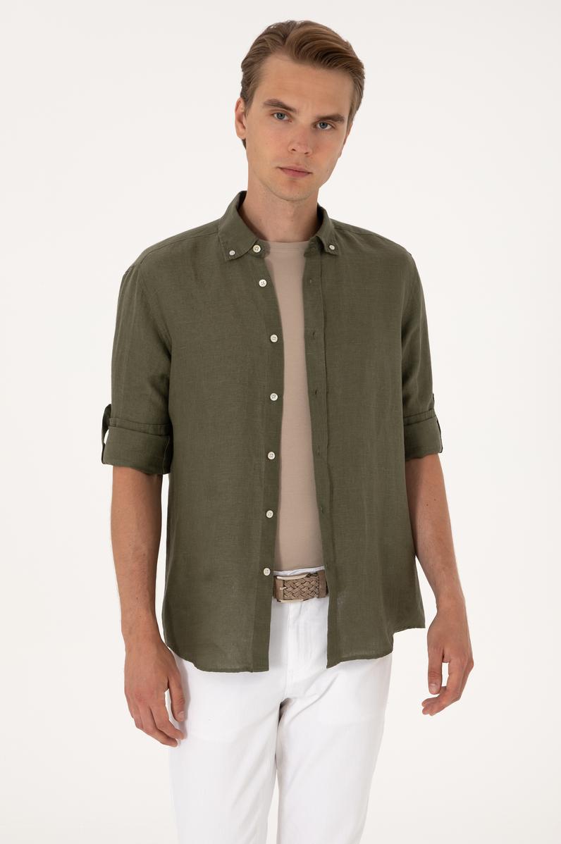 Erkek Koyu Haki Uzun Kollu Gömlek