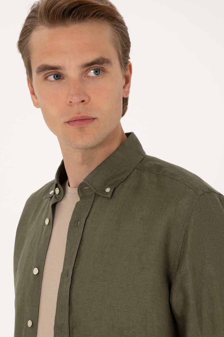 Erkek Koyu Haki Uzun Kollu Gömlek - 50299597108
